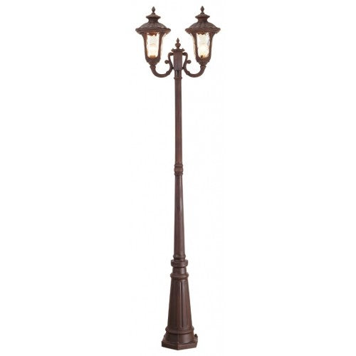 Oxford Medium Base 2 Light Bulb Socket Outdoor 2 Head Post 87" x 22" Cast Aluminum and Hand Blown Light Amber Water Glass, Imperial Bronze Finish 120V for Garden, Exterior Post - 7660-58