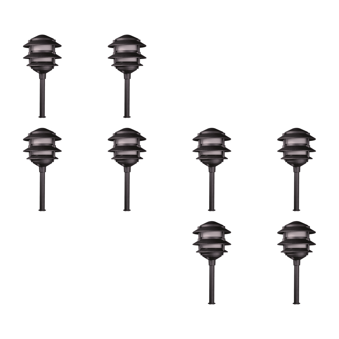 KL302 4x/8x/12x Package 12V AC/DC Aluminum Low Voltage Landscape Lighting 3 Tier Pagoda Path Light 3W 2700K Bulb