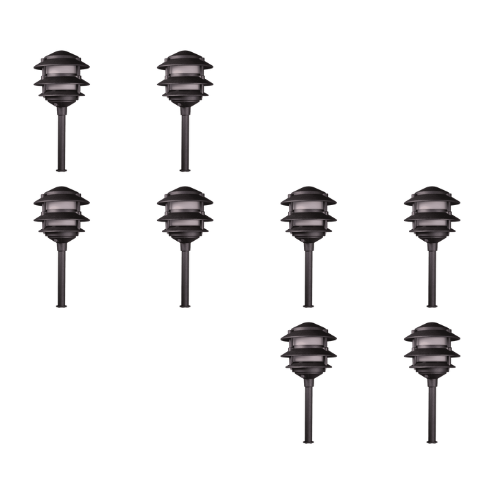 KL302 4x/8x/12x Package 12V AC/DC Aluminum Low Voltage Landscape Lighting 3 Tier Pagoda Path Light 3W 2700K Bulb