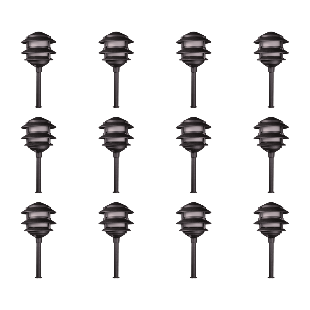 KL302 4x/8x/12x Package 12V AC/DC Aluminum Low Voltage Landscape Lighting 3 Tier Pagoda Path Light 3W 2700K Bulb