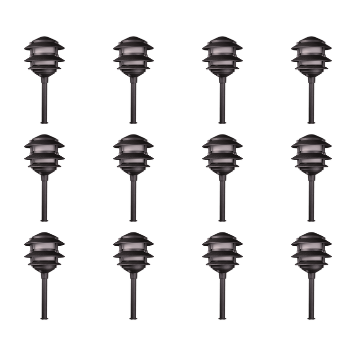 KL302 4x/8x/12x Package 12V AC/DC Aluminum Low Voltage Landscape Lighting 3 Tier Pagoda Path Light 3W 2700K Bulb