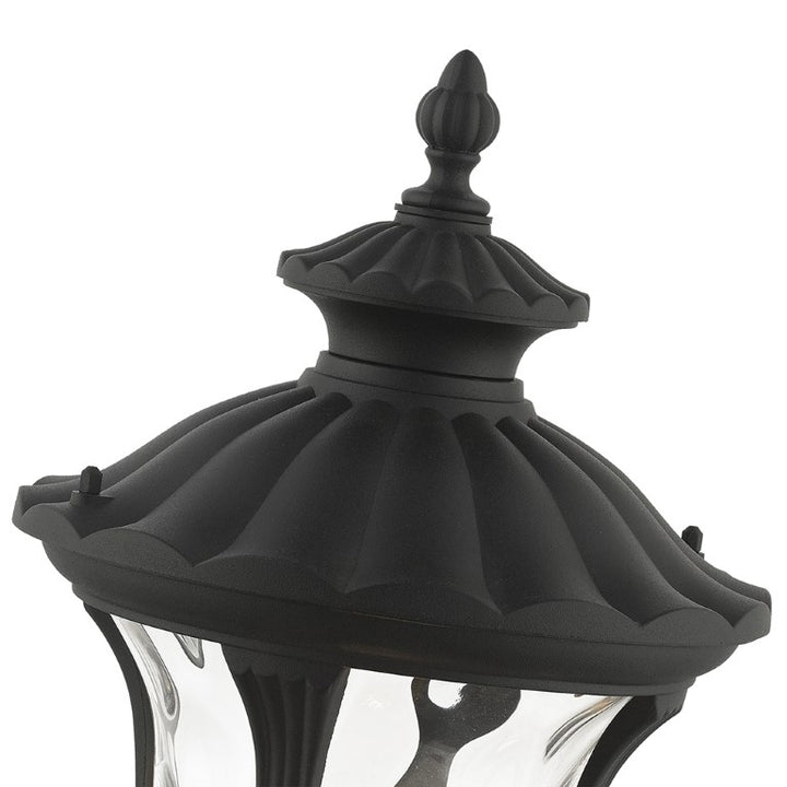 7848-14 Oxford Medium Base 1 Light Bulb Socket Small Outdoor Post Top Lantern 15.5" x 7.25" Aluminum and Hand Blown Clear Water Glass, Textured Black Finish 120V for Garden, Exterior Post