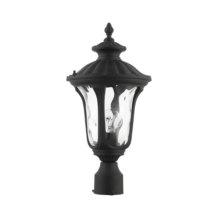 7848-14 Oxford Medium Base 1 Light Bulb Socket Small Outdoor Post Top Lantern 15.5" x 7.25" Aluminum and Hand Blown Clear Water Glass, Textured Black Finish 120V for Garden, Exterior Post