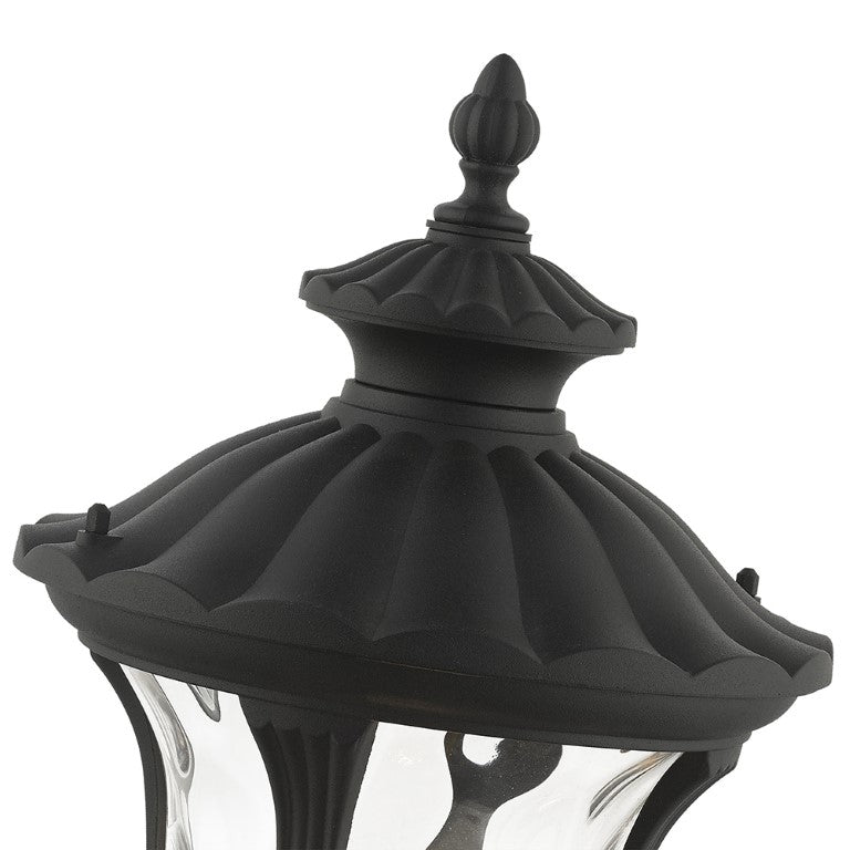 7848-14 Oxford Medium Base 1 Light Bulb Socket Small Outdoor Post Top Lantern 15.5" x 7.25" Aluminum and Hand Blown Clear Water Glass, Textured Black Finish 120V for Garden, Exterior Post