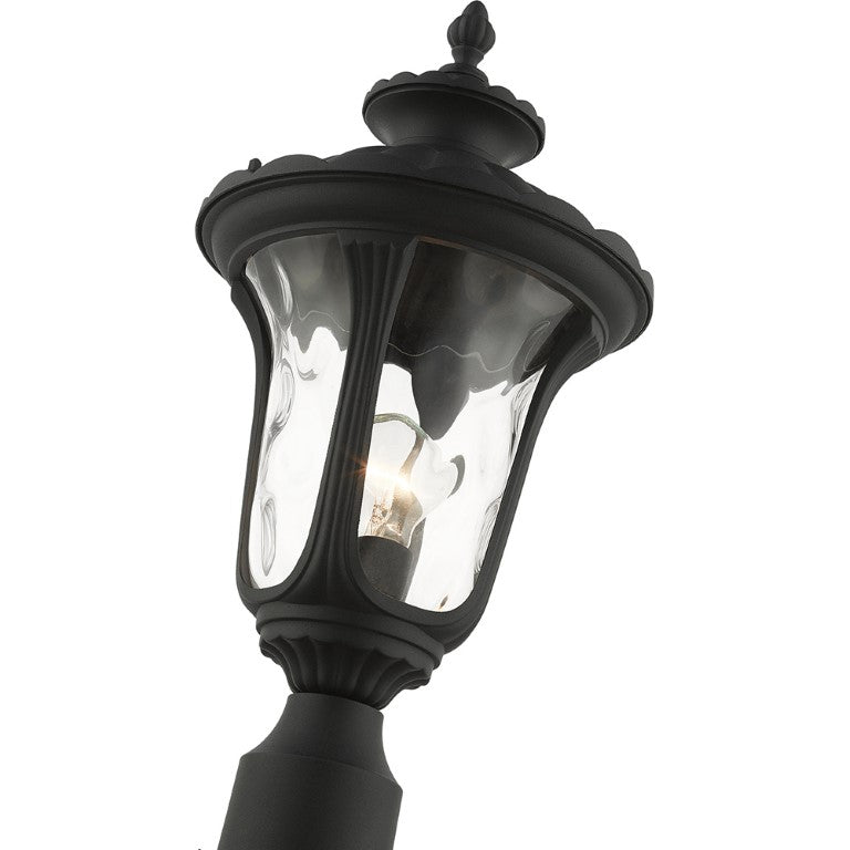 7848-14 Oxford Medium Base 1 Light Bulb Socket Small Outdoor Post Top Lantern 15.5" x 7.25" Aluminum and Hand Blown Clear Water Glass, Textured Black Finish 120V for Garden, Exterior Post