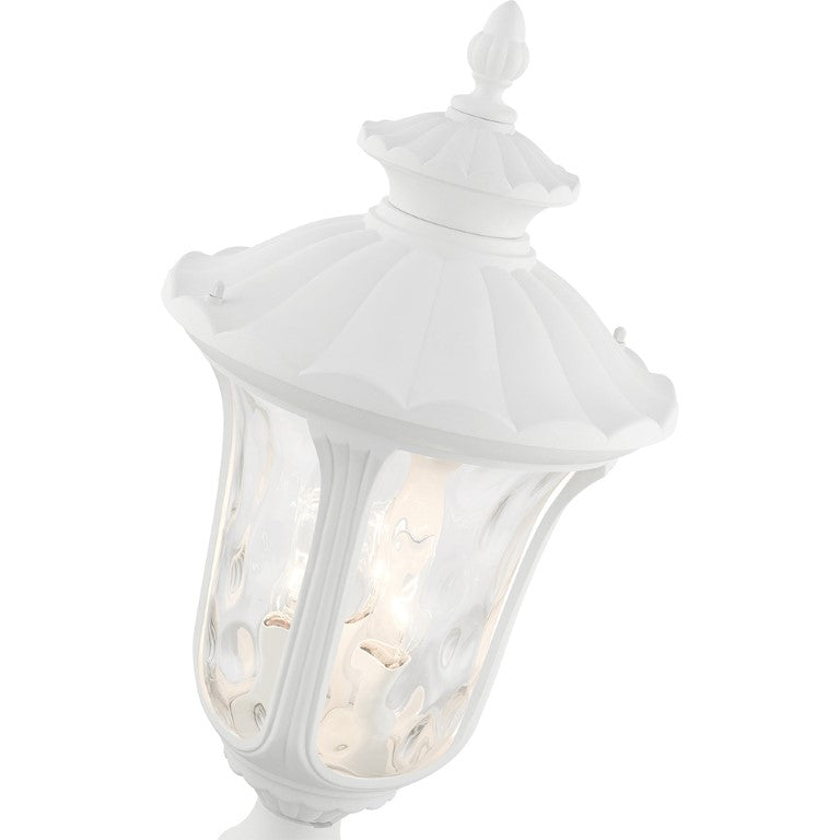 7859-13 Oxford Candelabra Base 3 Light Bulb Socket Large Outdoor Post Top Lantern 22" x 11" Aluminum and Hand Blown Clear Water Glass, Textured White Finish 120V for Garden, Exterior Post