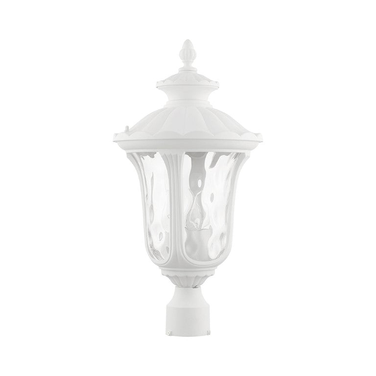 7859-13 Oxford Candelabra Base 3 Light Bulb Socket Large Outdoor Post Top Lantern 22" x 11" Aluminum and Hand Blown Clear Water Glass, Textured White Finish 120V for Garden, Exterior Post