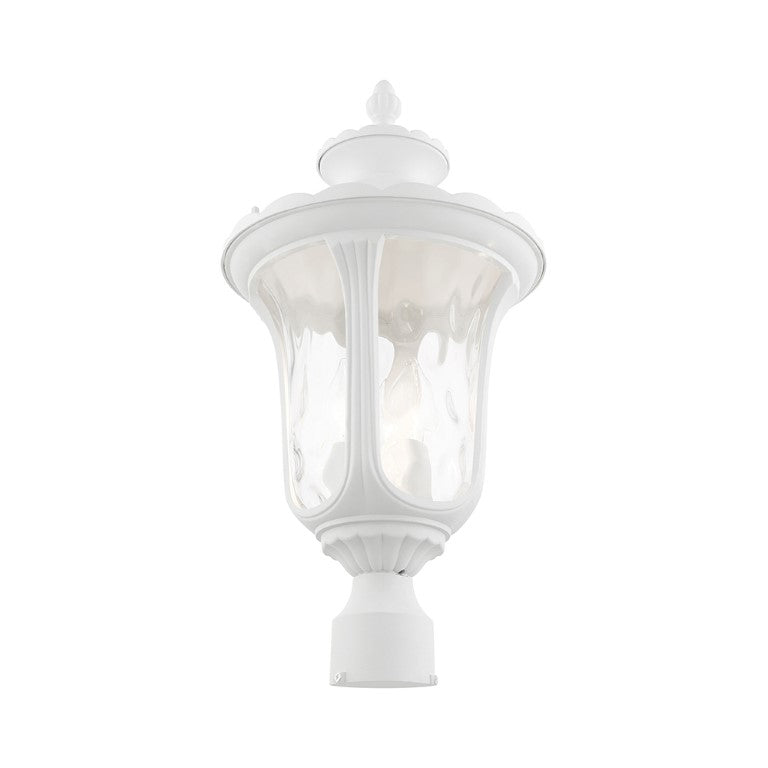 7859-13 Oxford Candelabra Base 3 Light Bulb Socket Large Outdoor Post Top Lantern 22" x 11" Aluminum and Hand Blown Clear Water Glass, Textured White Finish 120V for Garden, Exterior Post