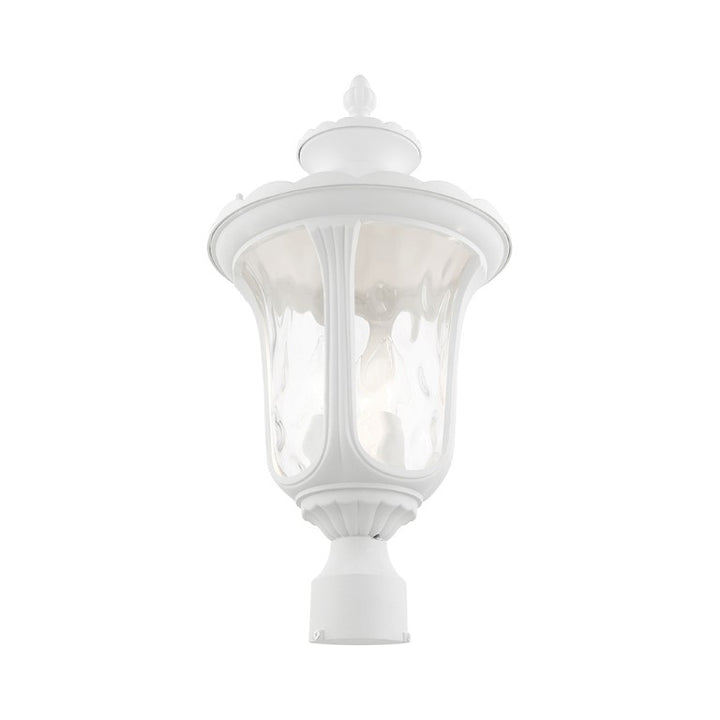 7859-13 Oxford Candelabra Base 3 Light Bulb Socket Large Outdoor Post Top Lantern 22" x 11" Aluminum and Hand Blown Clear Water Glass, Textured White Finish 120V for Garden, Exterior Post