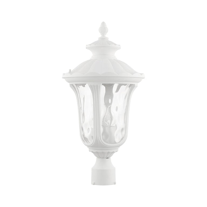 7859-13 Oxford Candelabra Base 3 Light Bulb Socket Large Outdoor Post Top Lantern 22" x 11" Aluminum and Hand Blown Clear Water Glass, Textured White Finish 120V for Garden, Exterior Post