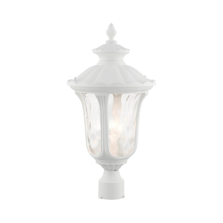 7859-13 Oxford Candelabra Base 3 Light Bulb Socket Large Outdoor Post Top Lantern 22" x 11" Aluminum and Hand Blown Clear Water Glass, Textured White Finish 120V for Garden, Exterior Post