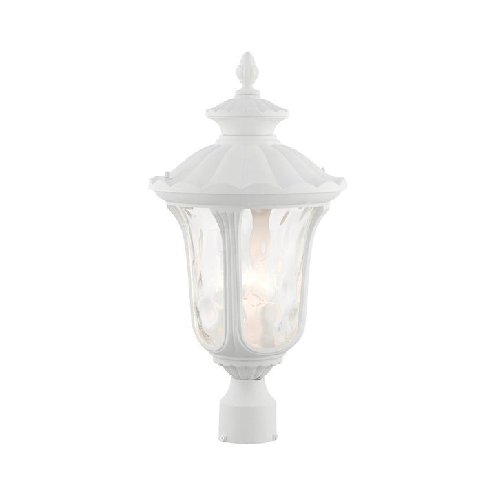 7859-13 Oxford Candelabra Base 3 Light Bulb Socket Large Outdoor Post Top Lantern 22" x 11" Aluminum and Hand Blown Clear Water Glass, Textured White Finish 120V for Garden, Exterior Post