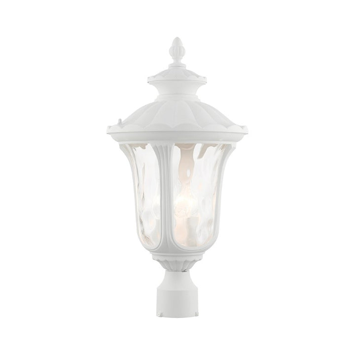 7859-13 Oxford Candelabra Base 3 Light Bulb Socket Large Outdoor Post Top Lantern 22" x 11" Aluminum and Hand Blown Clear Water Glass, Textured White Finish 120V for Garden, Exterior Post