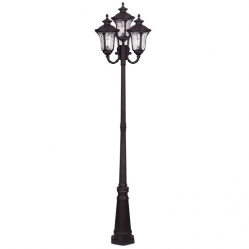 7869-07 Oxford Medium Base 4 Light Bulb Socket Outdoor 4 Head Post 93" x 23" Cast Aluminum and Clear Water Glass, Bronze Finish 120V for Garden, Exterior Post