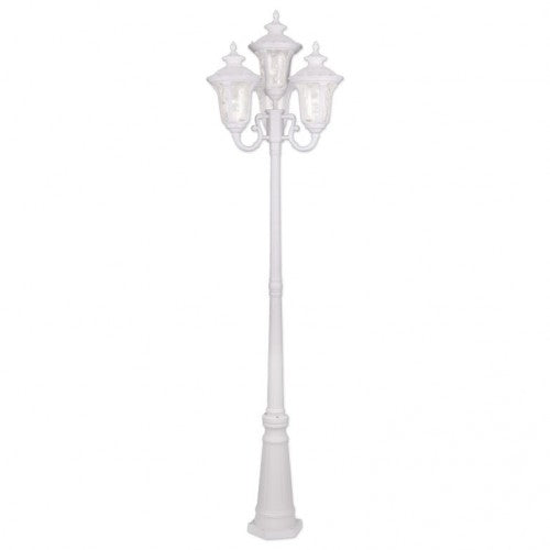7869-13 Oxford Medium Base 4 Light Bulb Socket Outdoor 4 Head Post 93" x 23" Clear Water Glass, White Finish 120V for Garden, Exterior Post