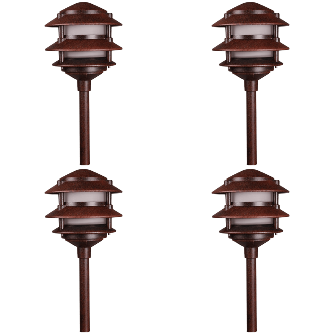 KL302 4x/8x/12x Package 12V AC/DC Aluminum Low Voltage Landscape Lighting 3 Tier Pagoda Path Light 3W 2700K Bulb