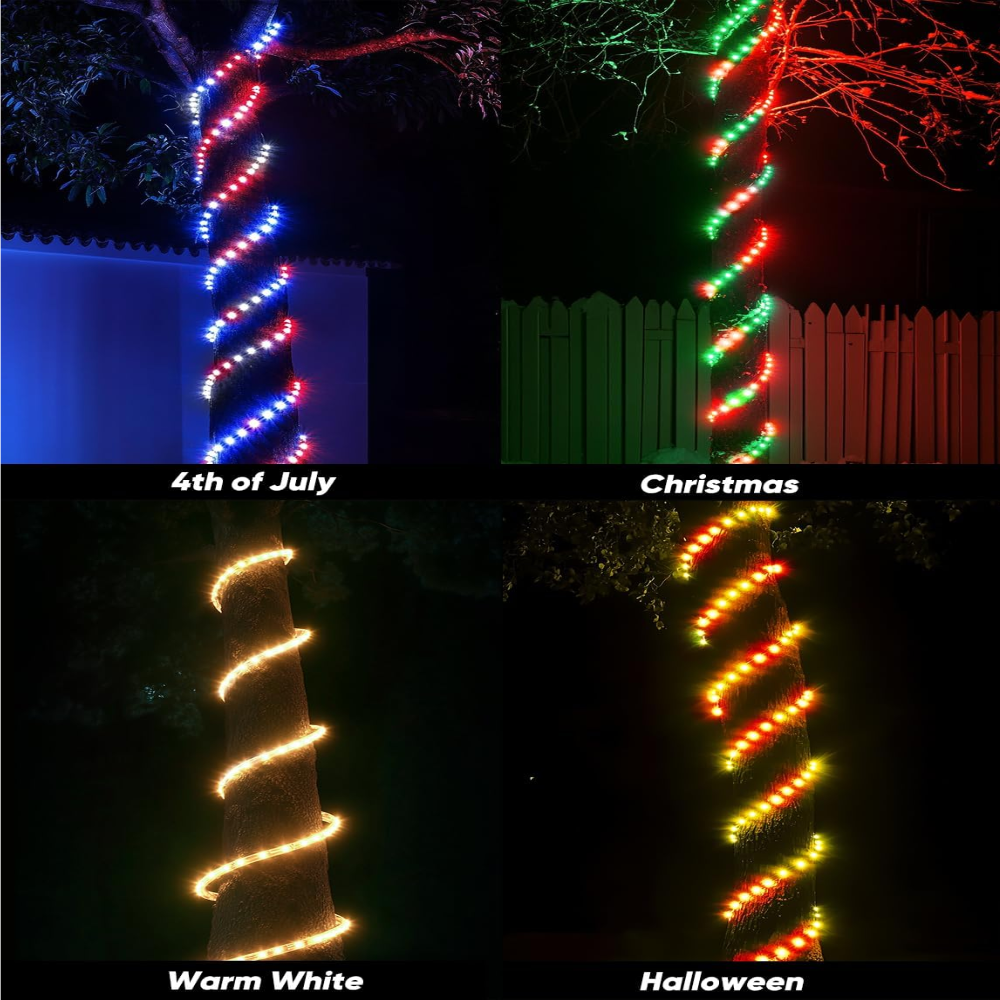 SLNR17 Dotted Neon RGBIC+CCT LED Strip Light 110V IP65 Outdoor Rated Dimmable High Voltage Flexible Rope Light , Mounting Clips, End Cap, Screws, Remote Control and Power Supply