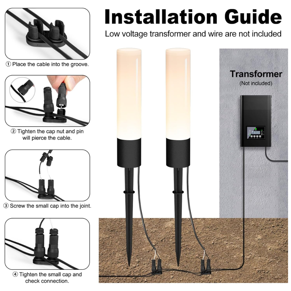 Outdoor Landscape Lighting LED 12V Low Voltage ALP55 Low Voltage Landscape Lighting Pathway Lights Package, 6W 300LM Landscape Lights 3000K Warm, IP65 Waterproof, Aluminum Outdoor Landscape Path Lights