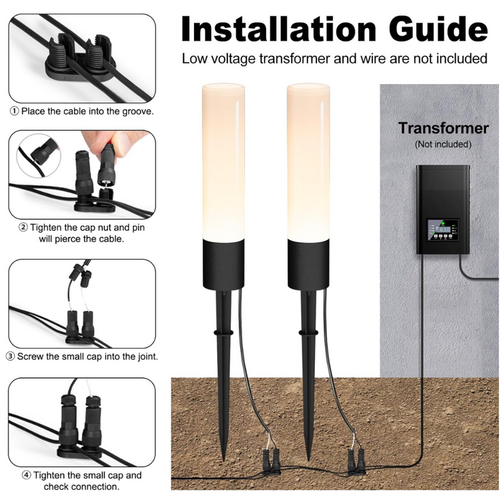 Outdoor Landscape Lighting LED 12V Low Voltage ALP55 Low Voltage Landscape Lighting Pathway Lights Package, 6W 300LM Landscape Lights 3000K Warm, IP65 Waterproof, Aluminum Outdoor Landscape Path Lights