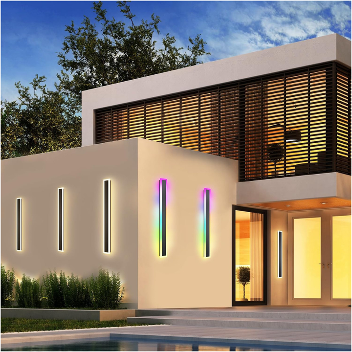 Outdoor Landscape Lighting LED 12V Low Voltage SCH16 2-Pack RGB-IC Tunable White 39.4 Inch LED Rectangular Modern Outdoor Wall Sconce Light Dimmable 120V Line Voltage IP65