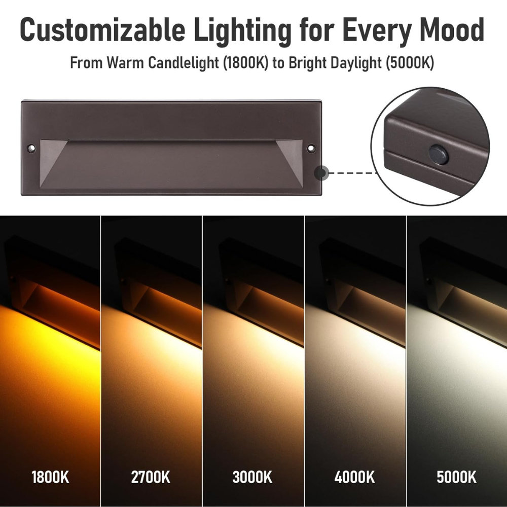 STLA10 6-Pack 6W Low Voltage 10.6" LED Outdoor Step Lights, 12V-24V 5CCT 1800K/2700K/3000K/4000K/5000K Integrated LED Aluminum Deck Lights Landscape Lights