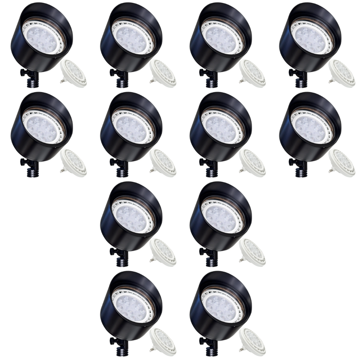 Outdoor Landscape Lighting LED 12V Low Voltage SPB07 4x/8x/12x Brass Outdoor Floodlight 12V Low Voltage LED Landscape Lighting Package with PAR36 10W 160° 3000K Bulb 12 Pack Black Brass