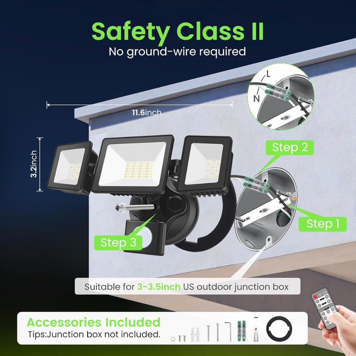 40W Wired Outdoor LED Flood Light, 120V Remote-Operated Dimmable Adjustable 3000K-6000K Motion-Sensor Security Flood Light 4000LM, IP65 Waterproof