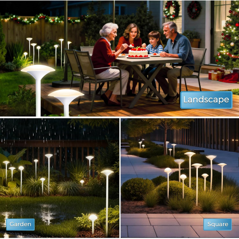 Outdoor Landscape Lighting LED 12V Low Voltage ALP71 DC24V Set of 8 White Mushroom Aluminum 3000K Warm White Integrated LED Low Voltage Path Light with Transformer Included