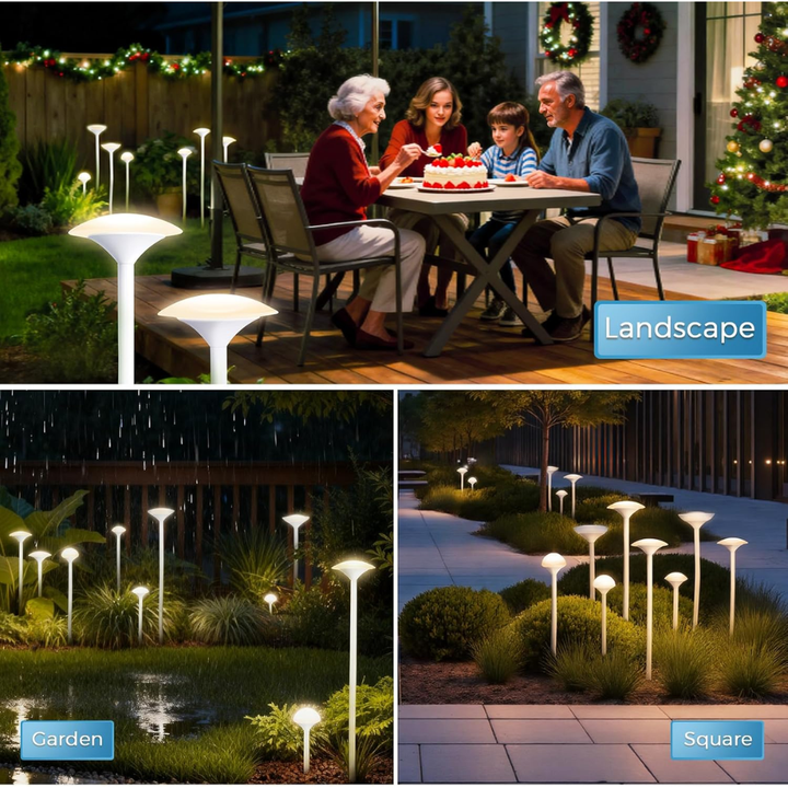 Outdoor Landscape Lighting LED 12V Low Voltage ALP71 DC24V Set of 8 White Mushroom Aluminum 3000K Warm White Integrated LED Low Voltage Path Light with Transformer Included