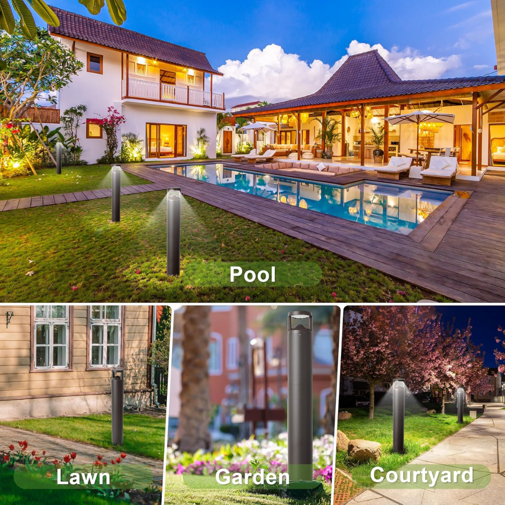 BPLA08 42" 24W 120V 3CCT 3000K/4000K/5000K Black Aluminum Round-Top Bollard Light Line Voltage Commercial Bollard Path Light Outdoor Lighting