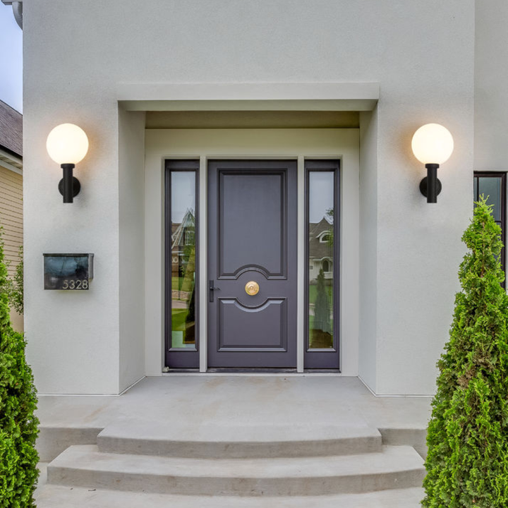 Laurent Outdoor Wall Sconce Light 1 E26 Medium Base Light Bulb Socket Outdoor Marine Grade Aluminum and Glass 12" x 13" x 22.5" Black with White Opal Finish 120V for Garden, Interior, Exterior, Garage and Patio 597B-BK