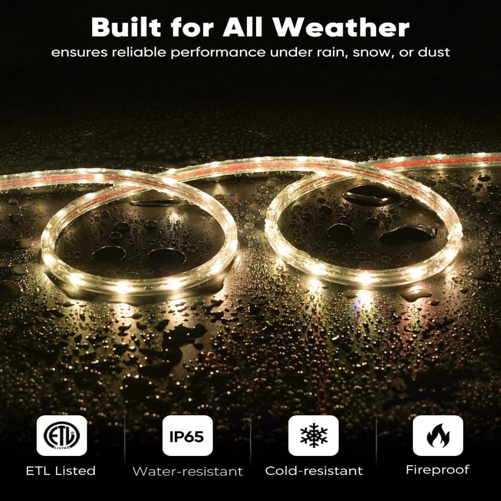 SLNR16 Dotted Neon RGBIC+CCT LED Strip Light 110V IP65 Outdoor Rated Dimmable High Voltage Flat Flexible Strip Light , Mounting Brackets, End Cap, Screws, Remote Control and Power Supply