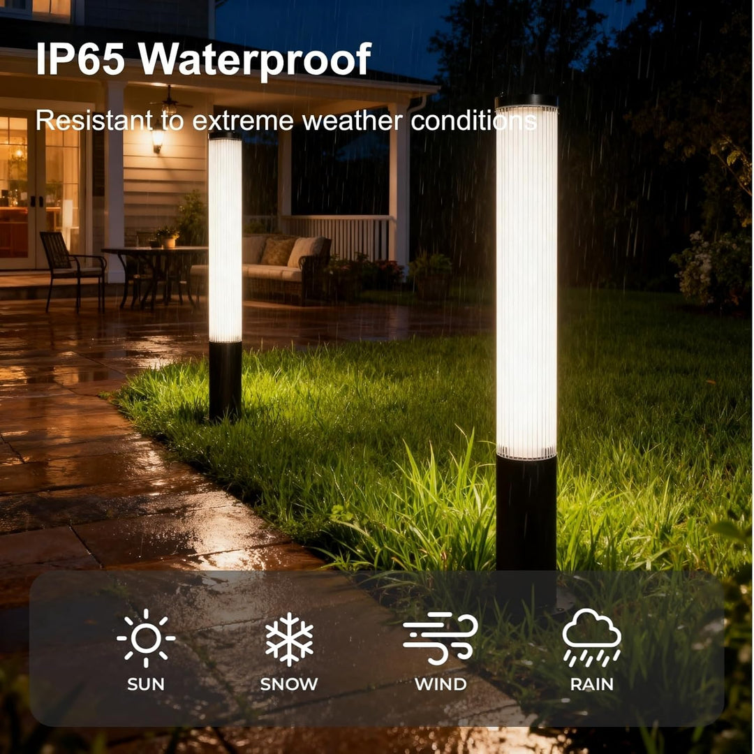 CPLA14 DC12V Low Voltage Integrated 28W 32" LED 3000K Outdoor Aluminum Ribbed Bollard Path Light Bolted Mount Base IP65 Waterproof