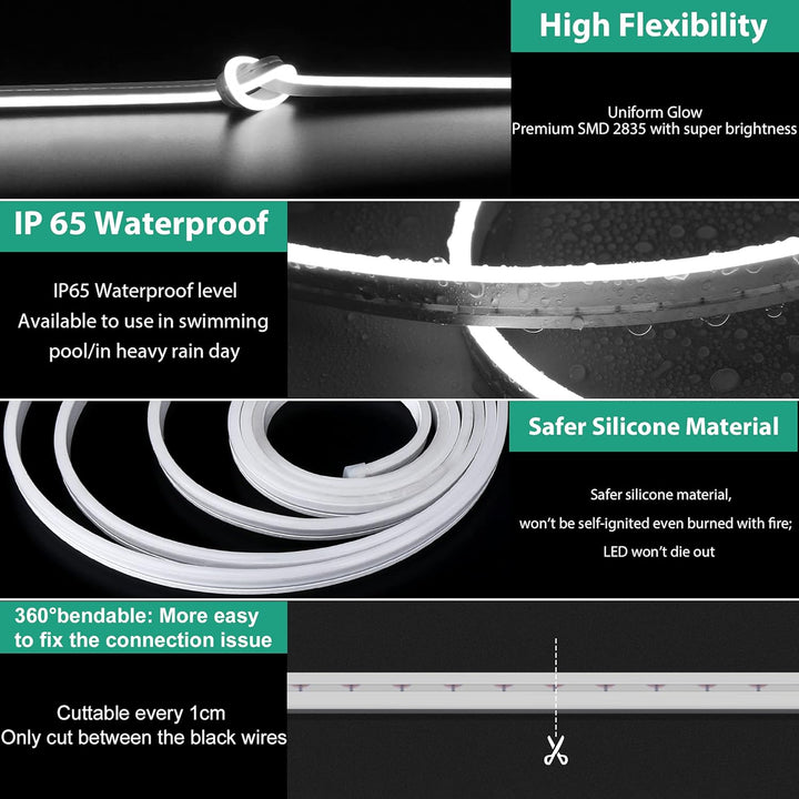 SLN02 2.2W/ft Dotless COB 6mmx12mm / 8mmx12mm Single Color Neon LED Strip Light 5M DC12V 36W IP65 Outdoor Rated Dimmable Low Voltage Silicone Rope Light