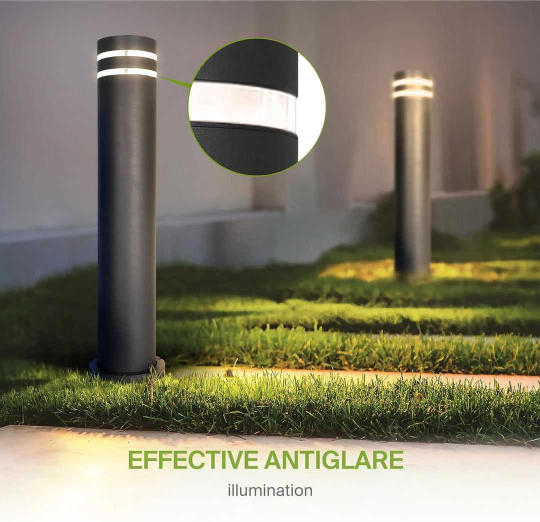 BPLA09 24" 120V Line Voltage E26 Socket Black Aluminum Round Bollard Path Light Outdoor Lighting