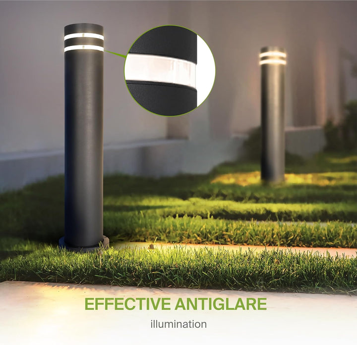 BPLA09 24" 120V Line Voltage E26 Socket Black Aluminum Round Bollard Path Light Outdoor Lighting