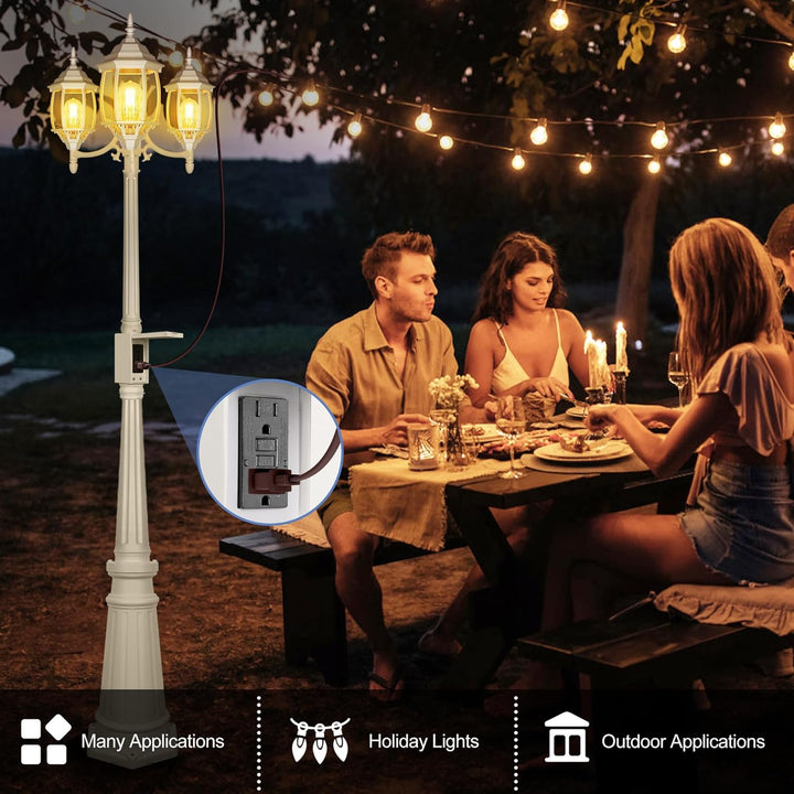PLH01 Classic Black or White Aluminum 3-Head Post Light 95" Pole with Glass Panels 3 6W 2700K E26 Base Medium Base Included 120V with Photocell Sensor Sockets for Garden, Exterior Lighting