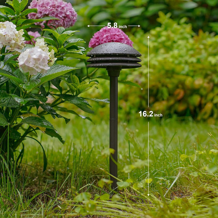 ALP72 2 and 8 Pack Integrated LED Landscape 3-Tier Pagoda Metal Pathway Lights Package, 3000K 4W 80 LM Low Voltage 12V AC Bronze Pagoda Outdoor Landscape Lighting