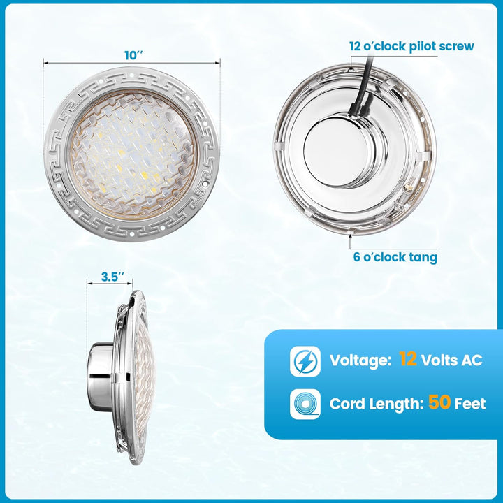 PL35 12V AC LED Stainless Steel Pool Light Jacuzzi Spa 6500K Cool White 3000LM Low Voltage Pool Light