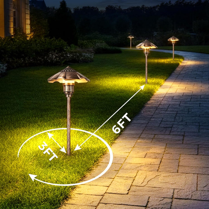 Outdoor Landscape Lighting LED 12V Low Voltage ALP04 4- and 6-Pack 12V Low Voltage 5W 200LM 2900K Warm White LED Landscape Lighting, Oil-Rubbed Bronze Umbrella Pathway Light Package, Die-Cast Aluminum, IP65 Waterproof