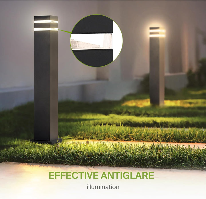 BPLA10 24" 120V Line Voltage E26 Socket Black Aluminum Square Bollard Path Light Outdoor Lighting