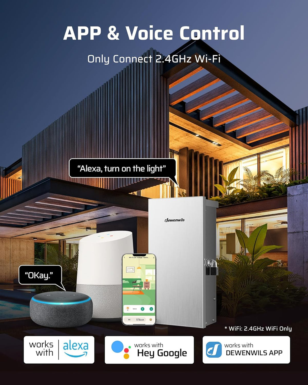 TSWZ300 300W AC 3 Zone Digital Smart Wi-Fi 2.4Ghz 12V/14V Independent Outputs, Low Voltage Stainless Steel Outdoor Transformer with Photocell & Timer