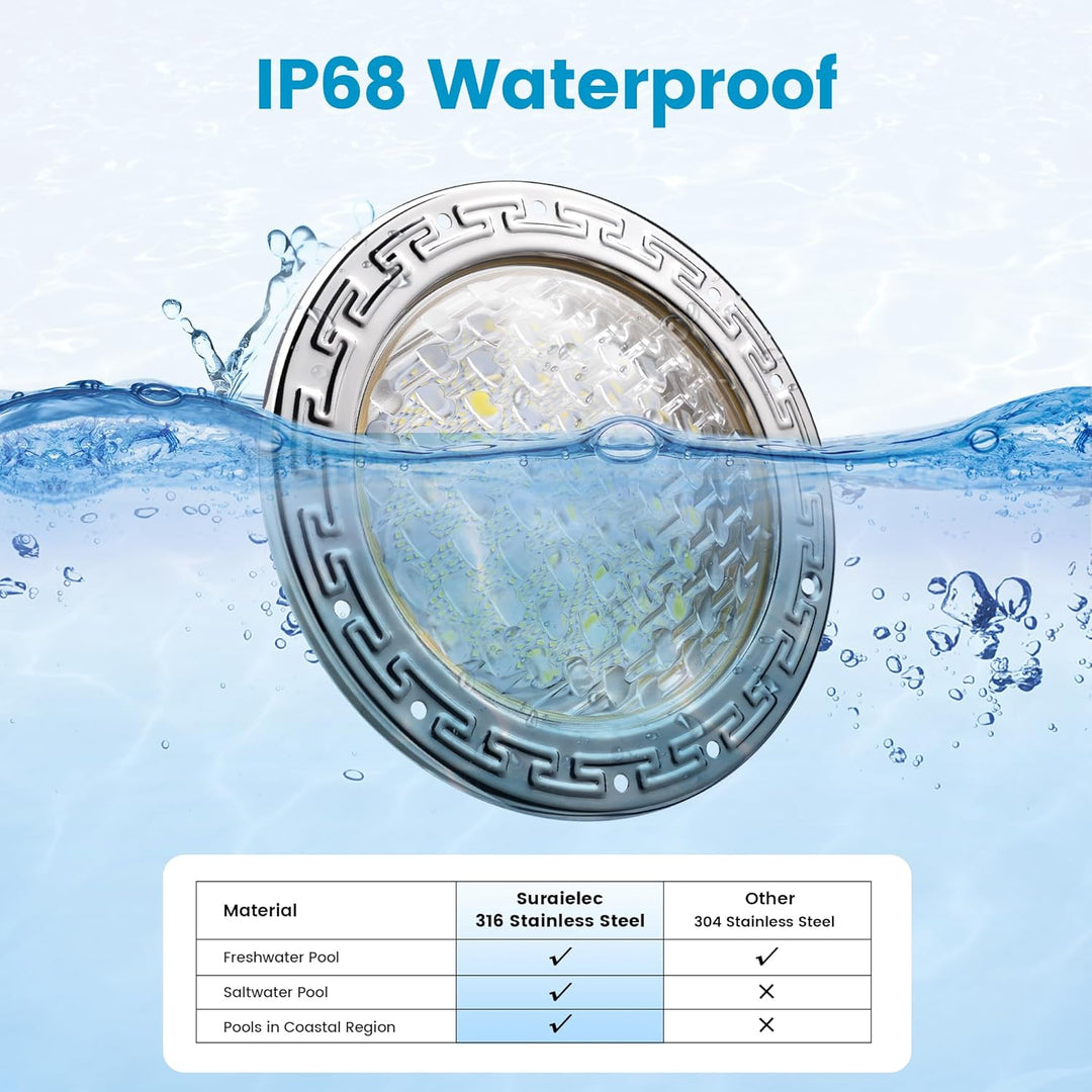 PL35 12V AC LED Stainless Steel Pool Light Jacuzzi Spa 6500K Cool White 3000LM Low Voltage Pool Light