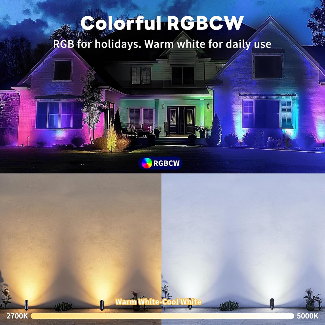 ALSR04 RGB+2700K-5000K LED Landscape Spotlights Package, 5W Low Voltage 12V Cast Aluminum Directional Outdoor Landscape Lighting IP65 Waterproof