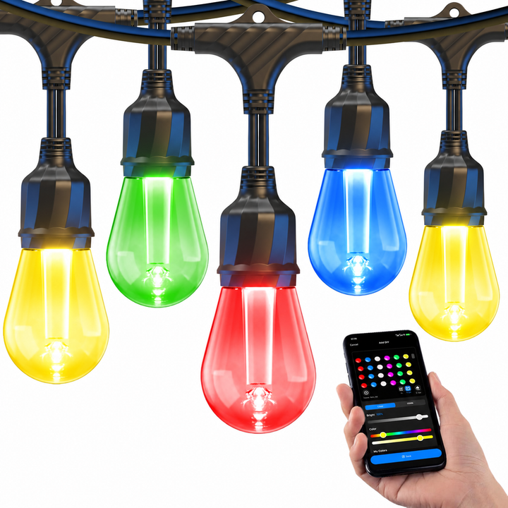 Outdoor Landscape Lighting LED 12V Low Voltage SLR100 LED RGBCWIC Smart Bistro String Lights Color Changing Outdoor Weatherproof 24V Edison Bulbs