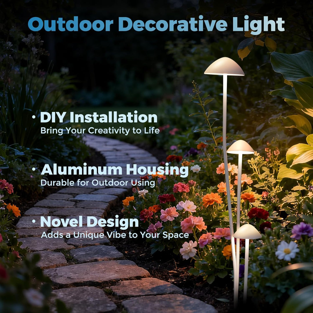 Outdoor Landscape Lighting LED 12V Low Voltage ALP72 DC24V Set of 3 White Mushroom Aluminum 3000K Warm White Integrated LED Low Voltage Path Light with Transformer Included