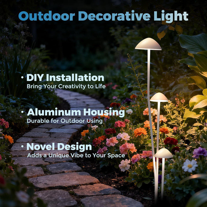 Outdoor Landscape Lighting LED 12V Low Voltage ALP72 DC24V Set of 3 White Mushroom Aluminum 3000K Warm White Integrated LED Low Voltage Path Light with Transformer Included