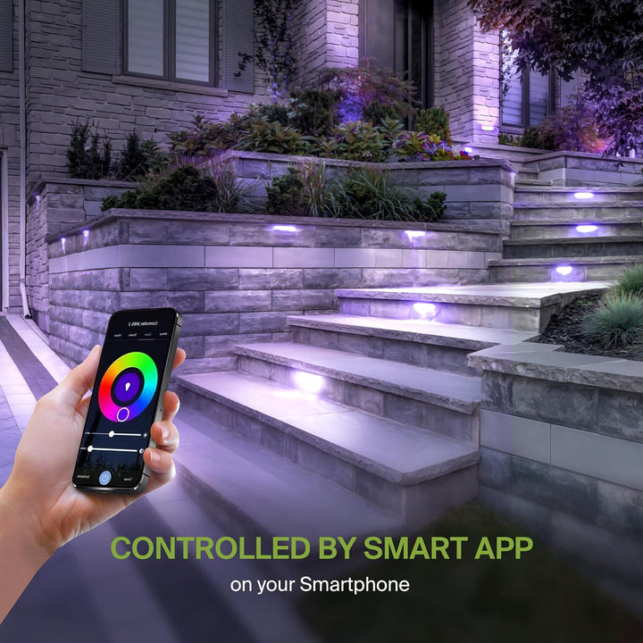 ELRA06 8-Pack 3W 7" Smart RGBCW Color Changing 2700K-6500K Waterproof LED Stairs, Fence, Hardscape Step Light Fixture Package
