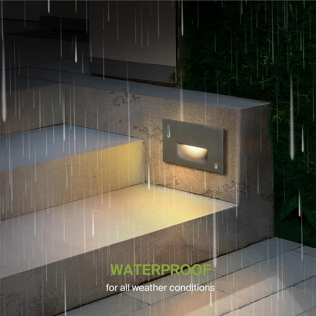 Outdoor Landscape Lighting LED 12V Low Voltage STRA07 6-Pack Line Voltage 120V 3W Wi-Fi RGBCW Color Changing 2700K-6500K Rectangular Waterproof Horizontal LED Stairs Step Light Fixture Package