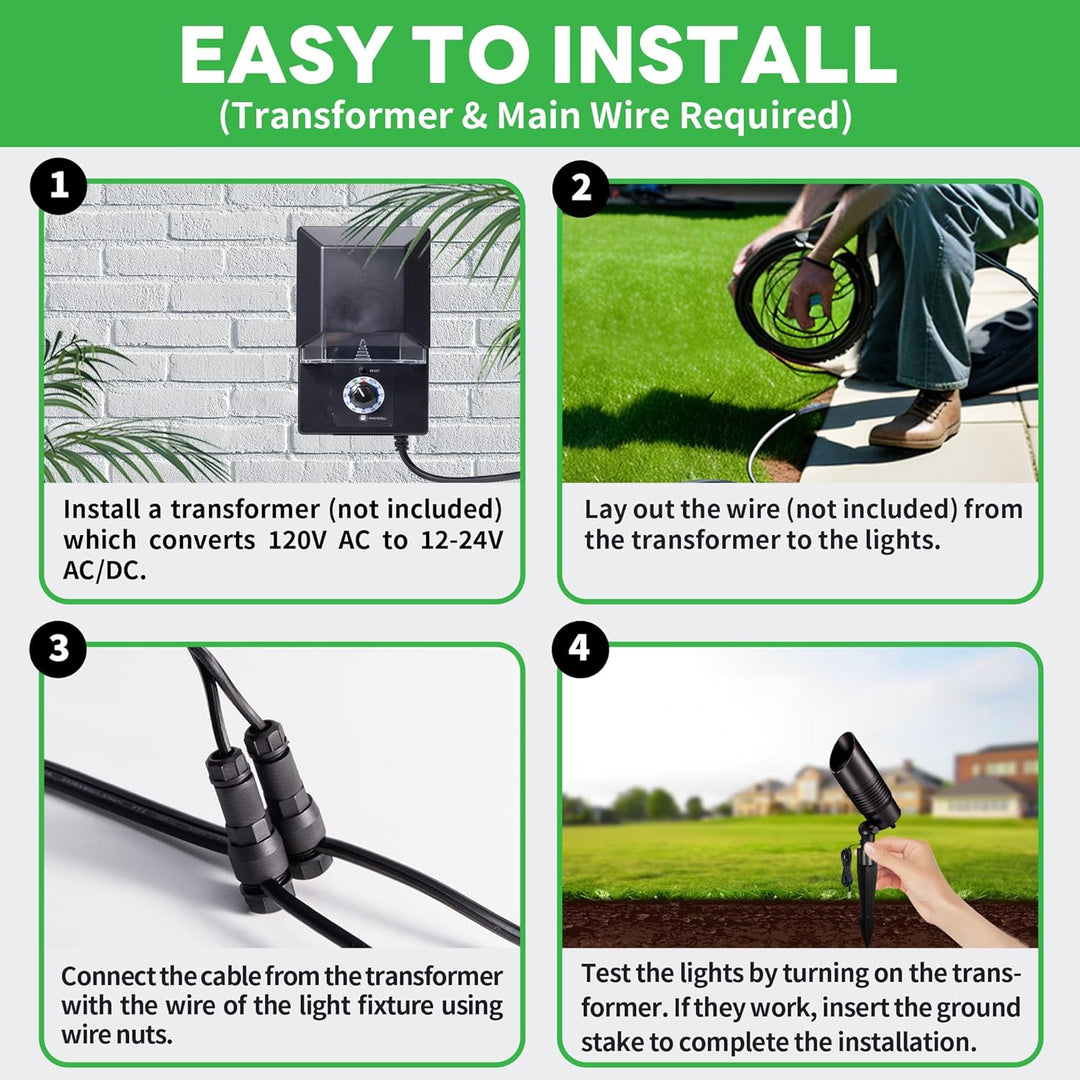 ALSR04 RGB+2700K-5000K LED Landscape Spotlights Package, 5W Low Voltage 12V Cast Aluminum Directional Outdoor Landscape Lighting IP65 Waterproof
